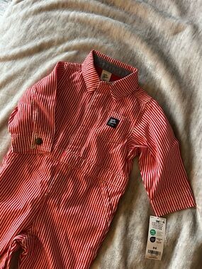 Striped Red & White Baby Jumpsuit with Patch Logo